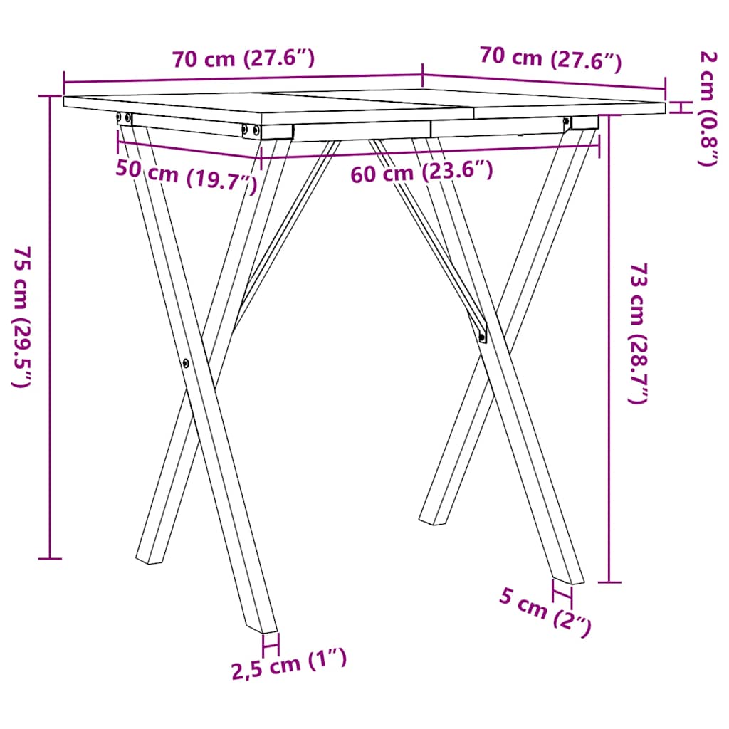 vidaXL Dining Table X-Frame 70x70x75 cm Solid Wood Pine and Steel