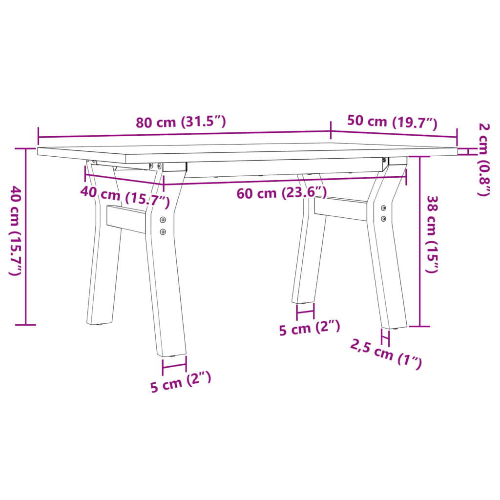 vidaXL Coffee Table Y-Frame 80x50x40 cm Solid Wood Pine and Steel