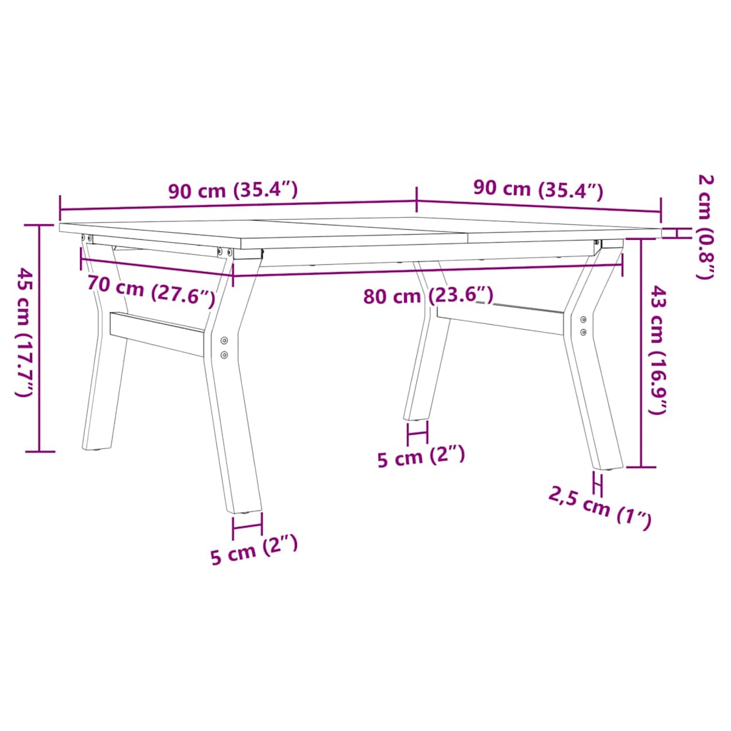 vidaXL Coffee Table Y-Frame 90x90x45 cm Solid Wood Pine and Steel