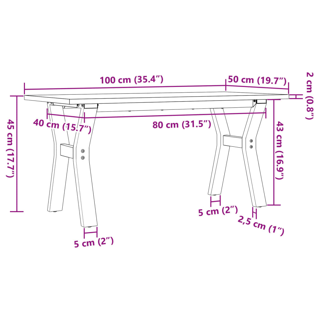 vidaXL Coffee Table Y-Frame 100x50x45 cm Solid Wood Pine and Steel