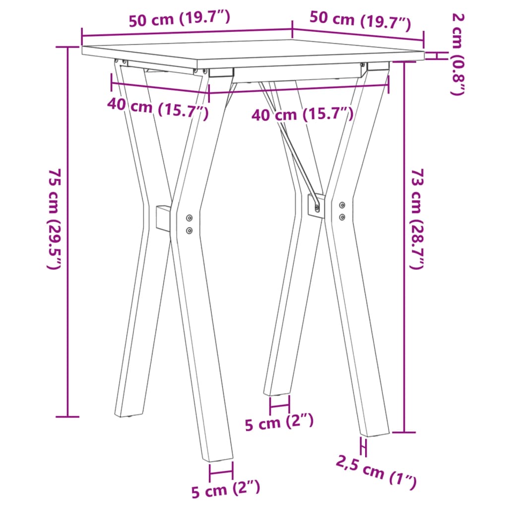 vidaXL Dining Table Y-Frame 50x50x75 cm Solid Wood Pine and Steel