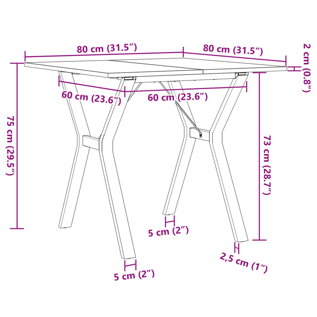 vidaXL Dining Table Y-Frame 80x80x75 cm Solid Wood Pine and Steel