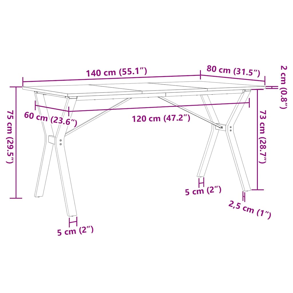 vidaXL Dining Table Y-Frame 140x80x75 cm Solid Wood Pine and Steel