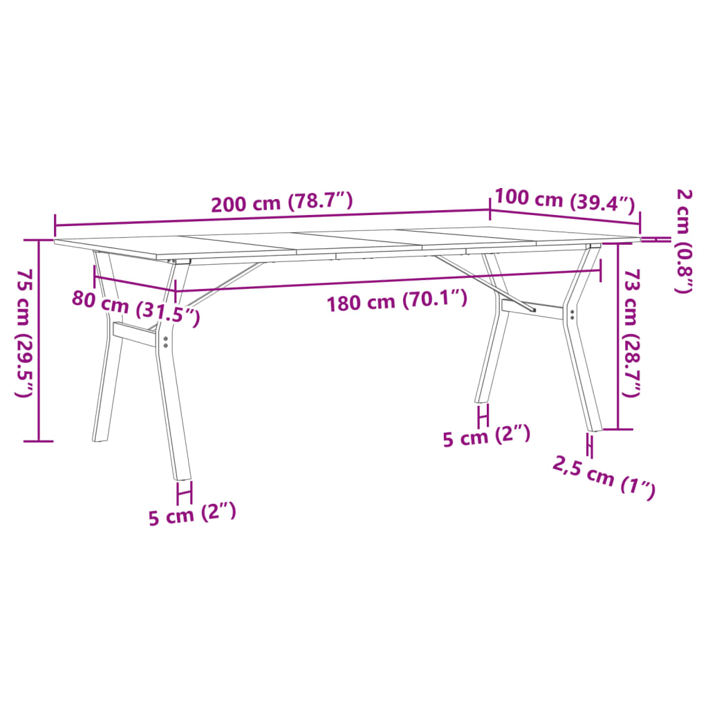 vidaXL Dining Table Y-Frame 200x100x75 cm Solid Wood Pine and Steel