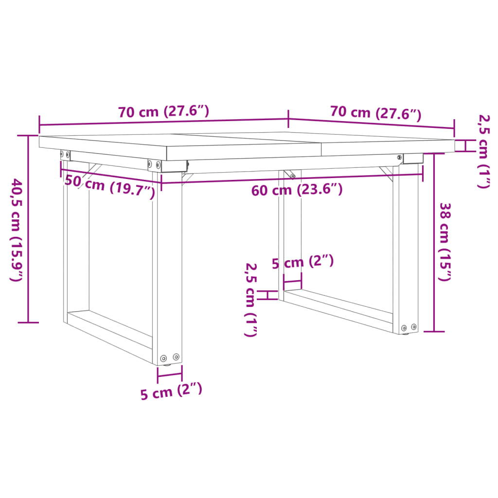 vidaXL Coffee Table O-Frame 70x70x40,5 cm Solid Wood Pine and Steel