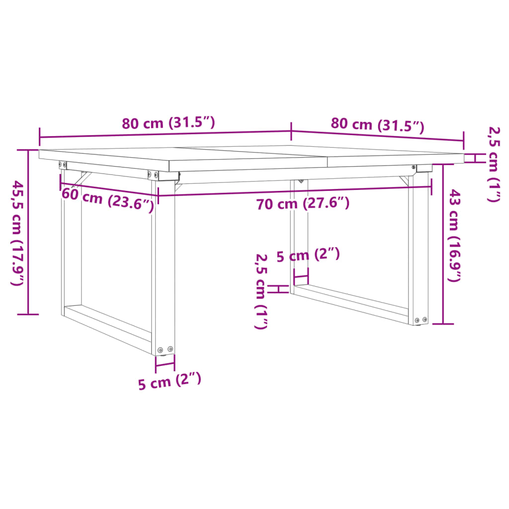 vidaXL Coffee Table O-Frame 80x80x45,5 cm Solid Wood Pine and Steel
