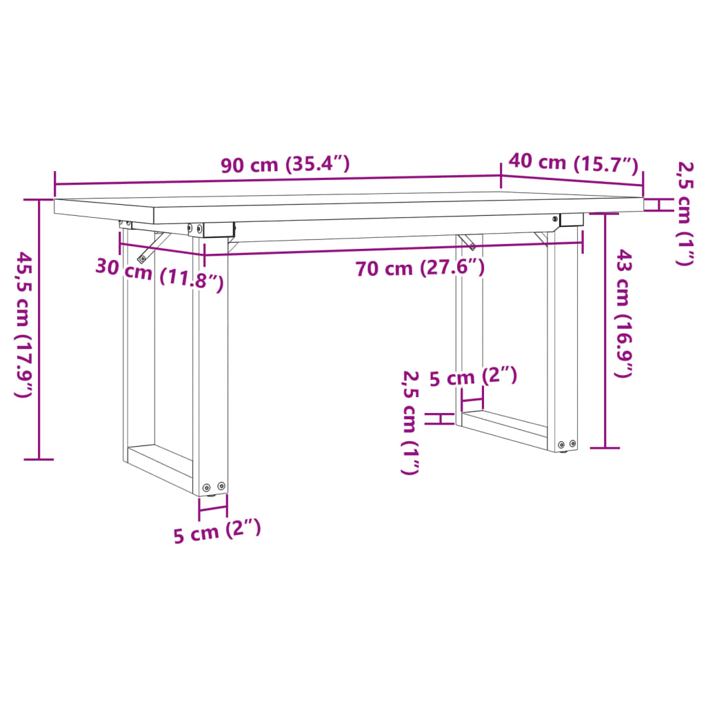 vidaXL Coffee Table O-Frame 90x40x45,5 cm Solid Wood Pine and Steel