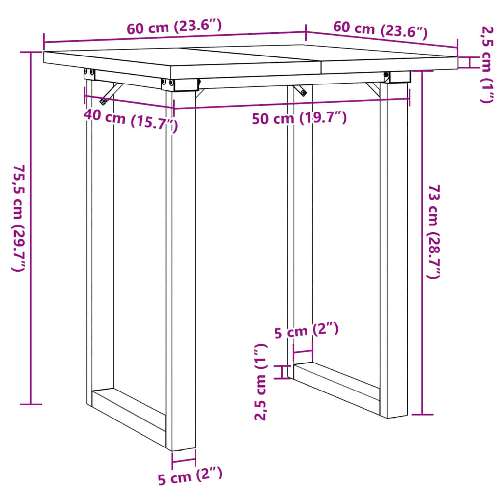 vidaXL Dining Table O-Frame 60x60x75.5 cm Solid Wood Pine and Steel