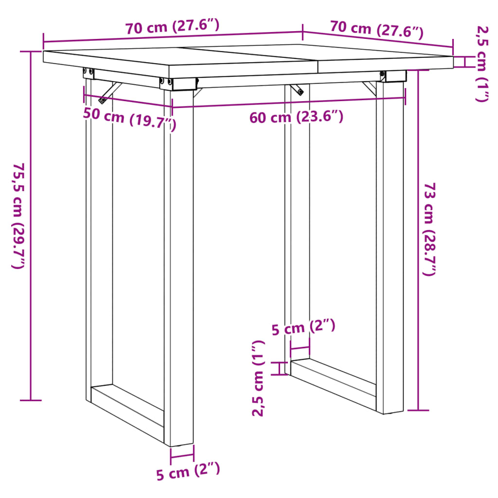 vidaXL Dining Table O-Frame 70x70x75,5 cm Solid Wood Pine and Steel