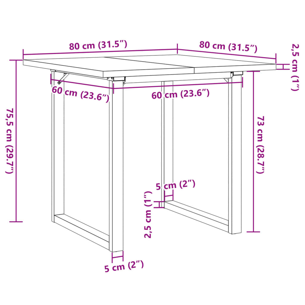 vidaXL Dining Table O-Frame 80x80x75,5 cm Solid Wood Pine and Steel