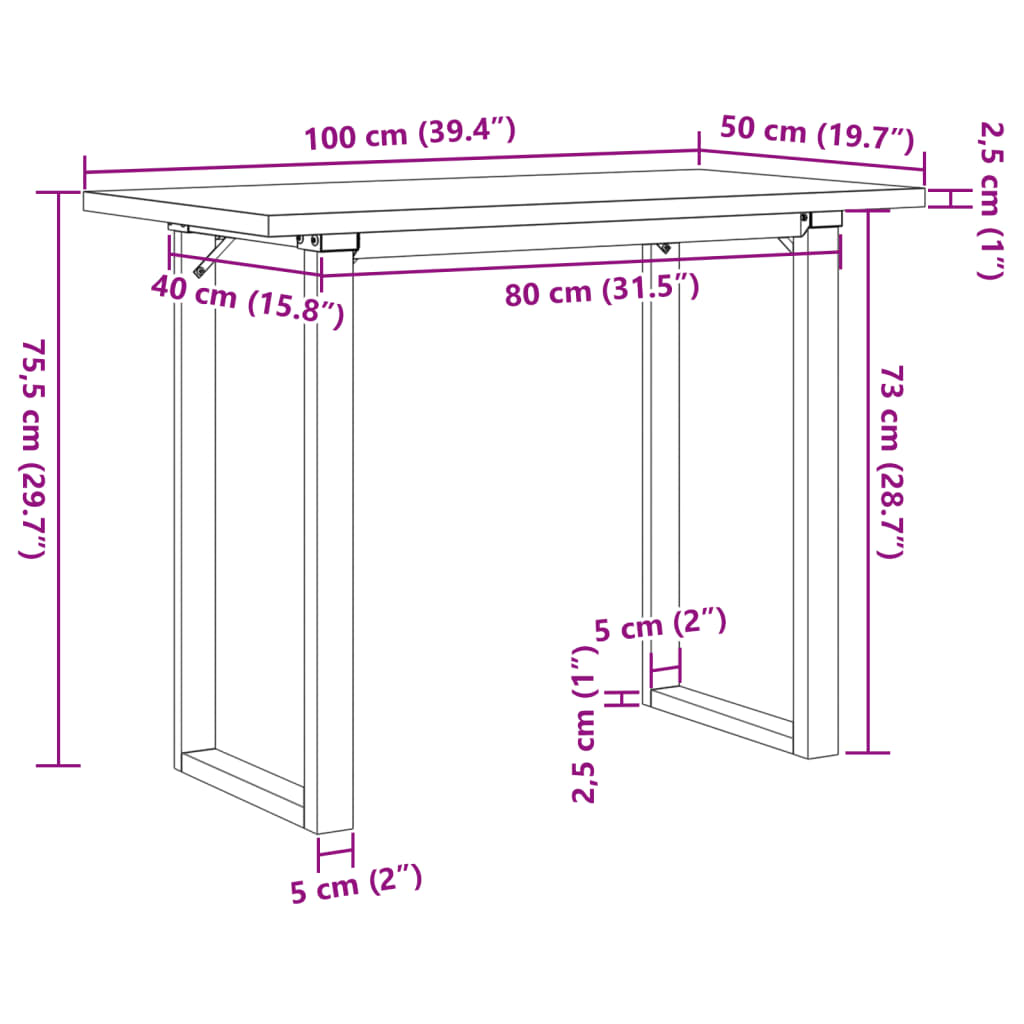 vidaXL Dining Table O-Frame 100x50x75.5 cm Solid Wood Pine and Steel