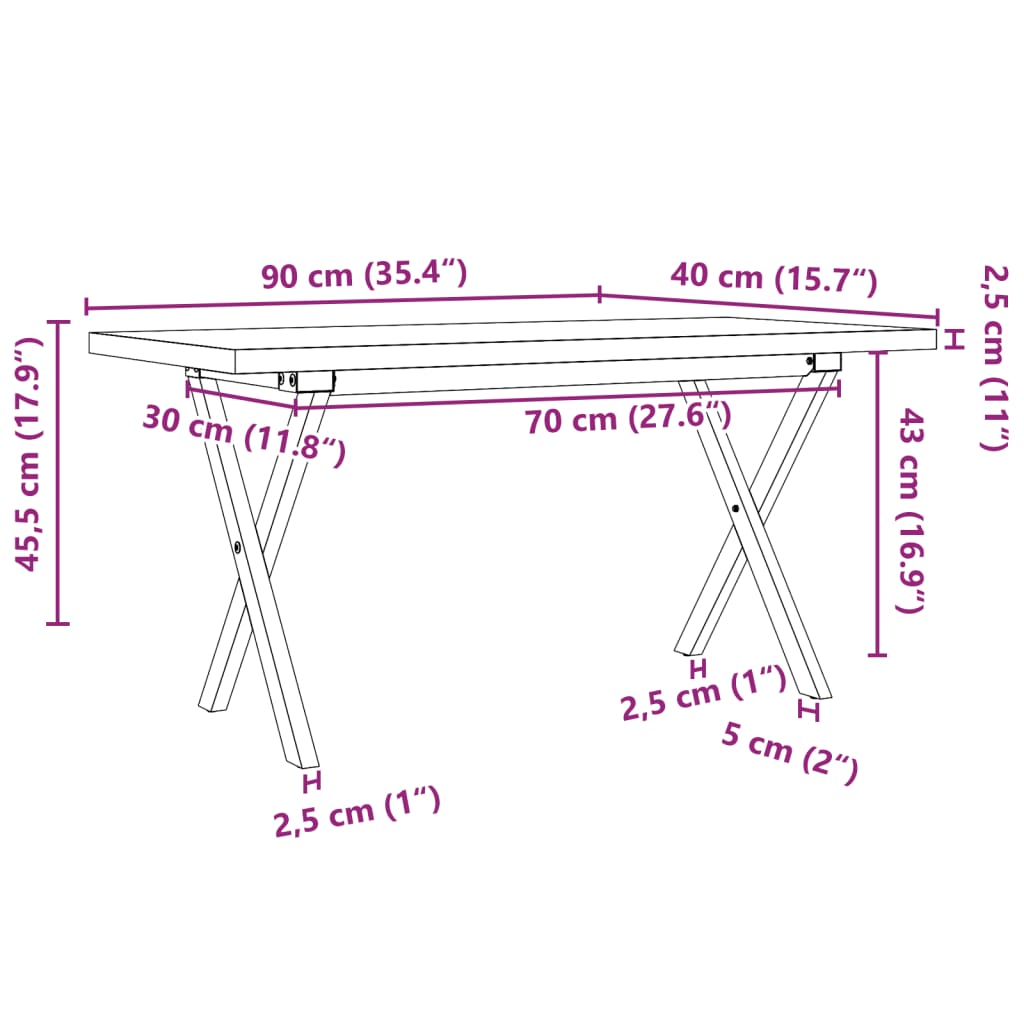 vidaXL Coffee Table X-Frame 90x40x45,5 cm Solid Wood Pine and Steel