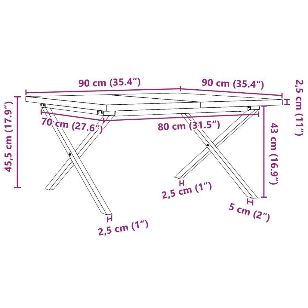 vidaXL Coffee Table X-Frame 90x90x45.5 cm Solid Wood Pine and Steel