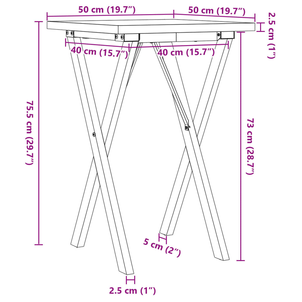 vidaXL Dining Table X-Frame 50x50x75.5 cm Solid Wood Pine and Steel