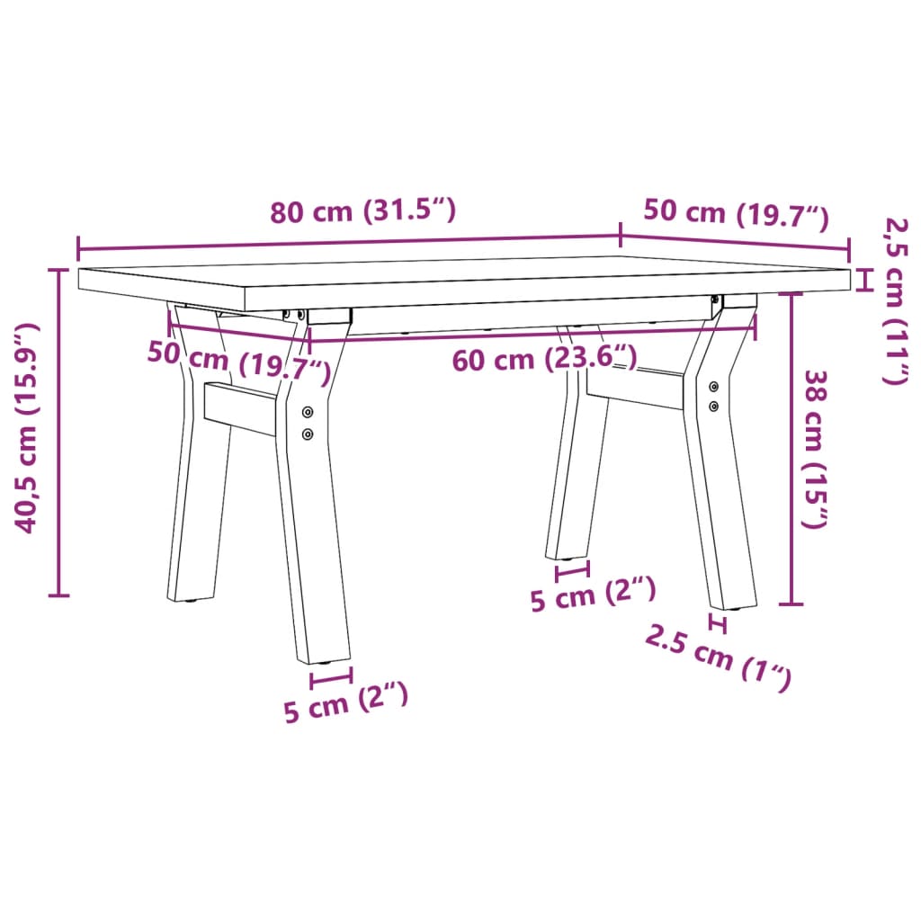 vidaXL Coffee Table Y-Frame 80x50x40,5 cm Solid Wood Pine and Steel