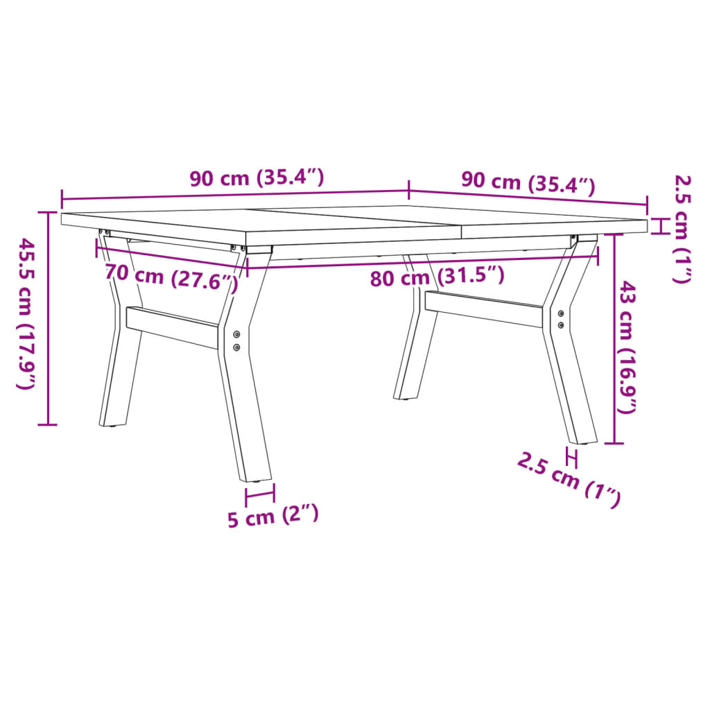 vidaXL Coffee Table Y-Frame 90x90x45.5 cm Solid Wood Pine and Steel