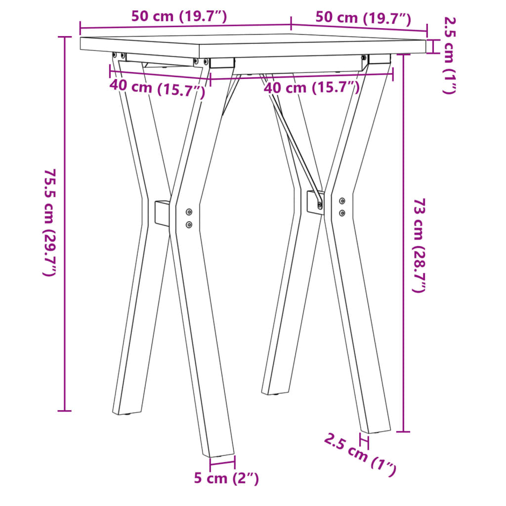 vidaXL Dining Table Y-Frame 50x50x75.5 cm Solid Wood Pine and Steel