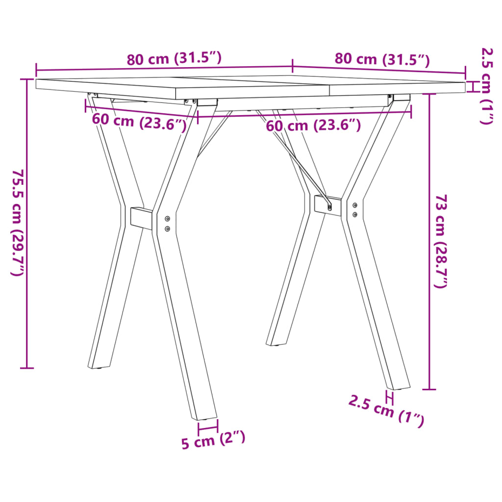 vidaXL Dining Table Y-Frame 80x80x75,5 cm Solid Wood Pine and Steel