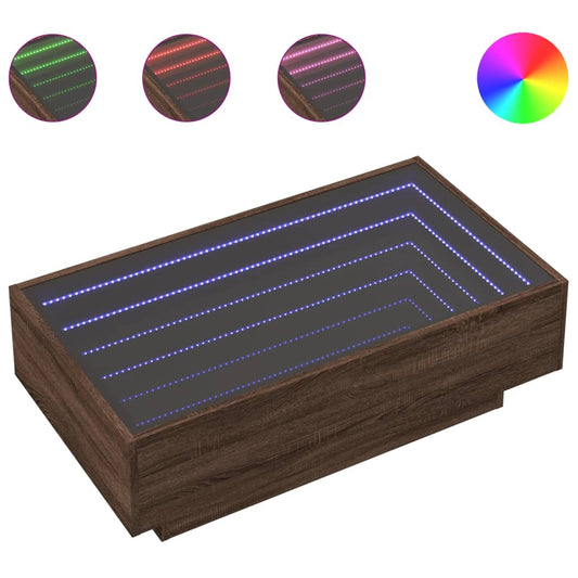 vidaXL Coffee Table with LED Brown Oak 90x50x30 cm Engineered Wood