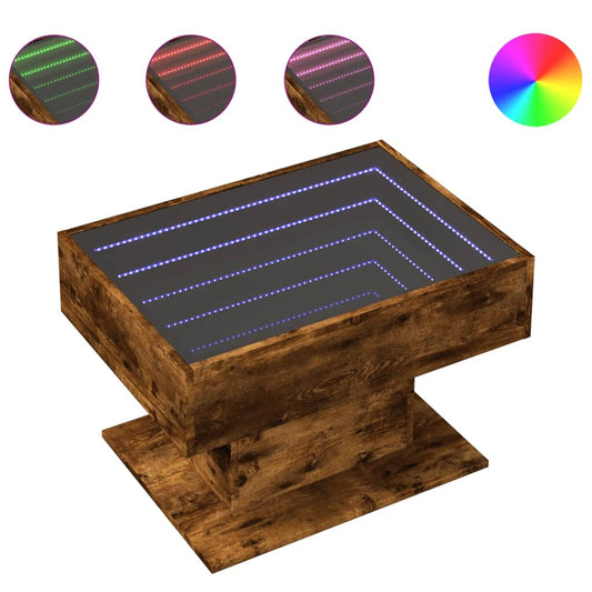 vidaXL Coffee Table with LED Smoked Oak 70x50x45 cm Engineered Wood