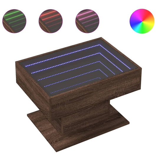 vidaXL Coffee Table with LED Brown Oak 70x50x45 cm Engineered Wood