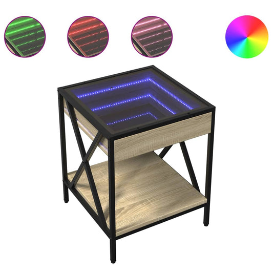 vidaXL Coffee Table with Infinity LED Sonoma Oak 40x40x49 cm