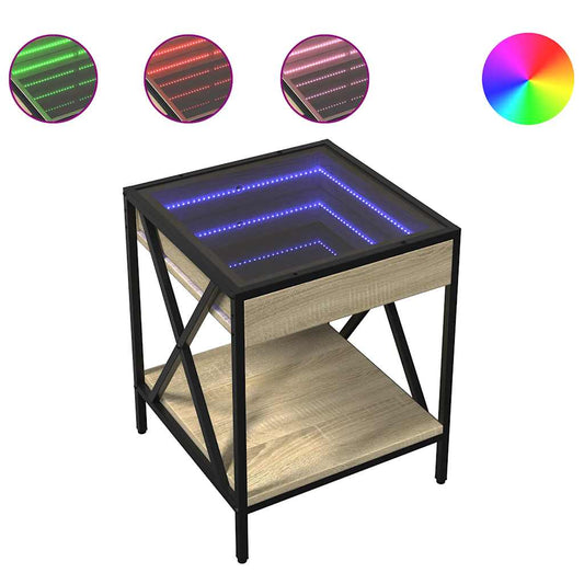 vidaXL Coffee Table with Infinity LED Sonoma Oak 40x40x49 cm