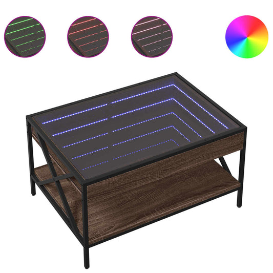 vidaXL Coffee Table with Infinity LED Brown Oak 70x50x38 cm