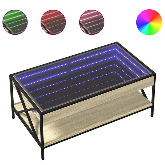 vidaXL Coffee Table with Infinity LED Sonoma Oak 90x50x38 cm