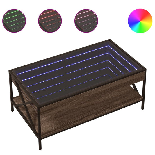 vidaXL Coffee Table with Infinity LED Brown Oak 90x50x38 cm