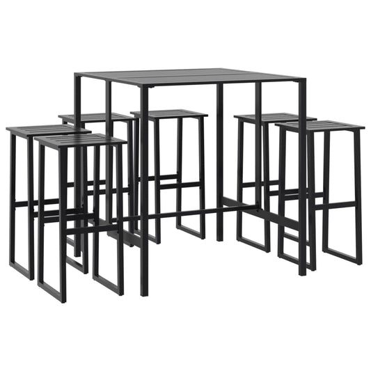 vidaXL 7 Piece Garden Bar Set Black Powder-coated Steel