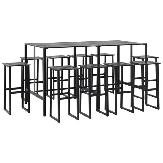 vidaXL 11 Piece Garden Bar Set Black Powder-coated Steel