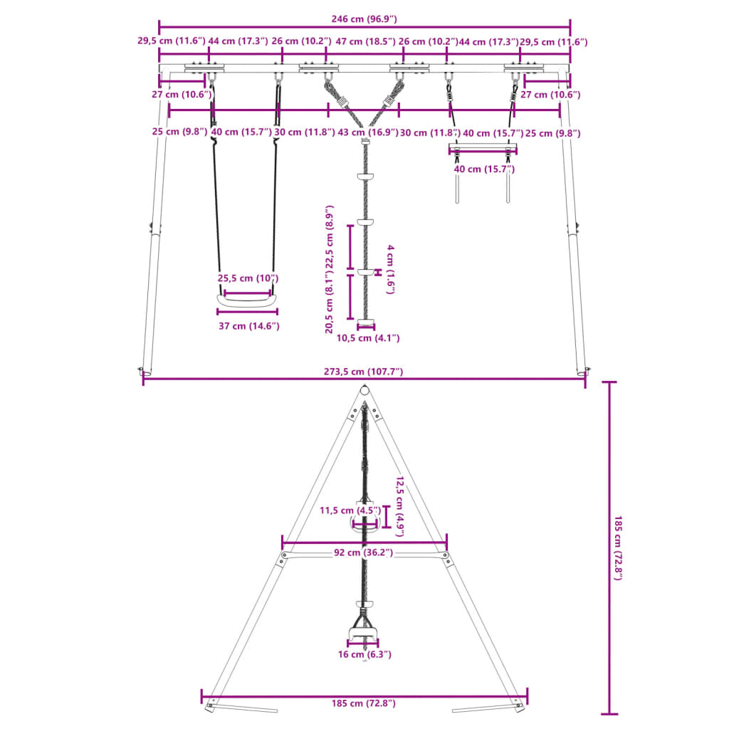 vidaXL Outdoor Swing Set with Swing, Trapeze, Ladder