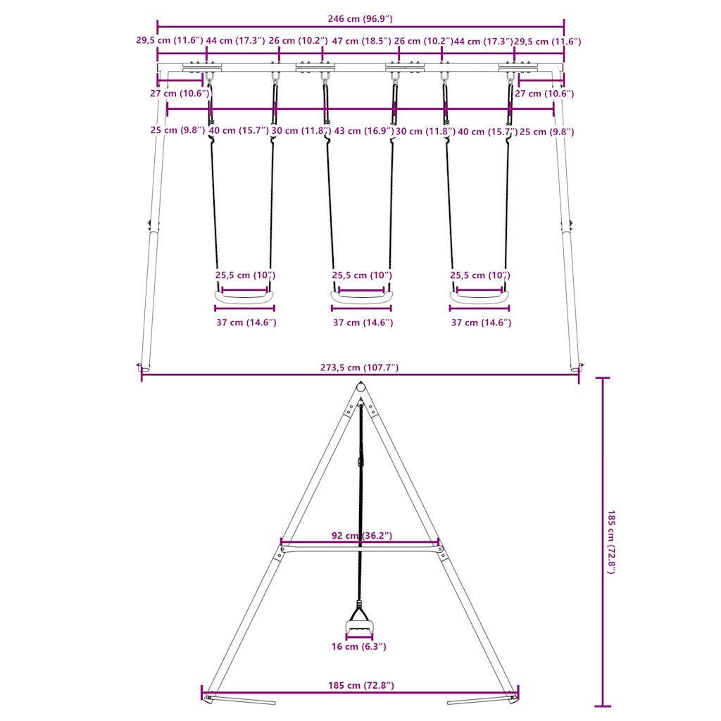 vidaXL Outdoor Swing Set with 3 Swings