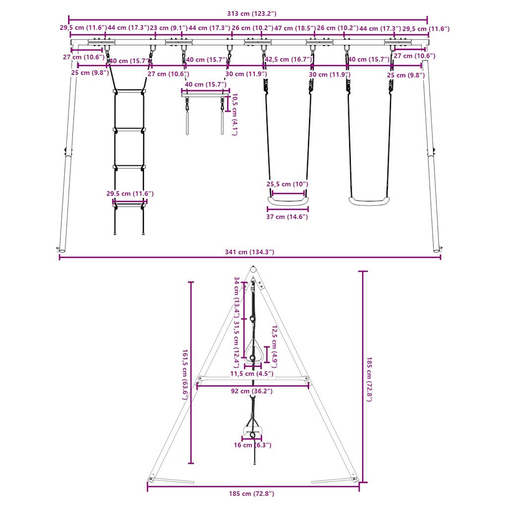 vidaXL Outdoor Swing Set with Swings, Trapeze, Ladder