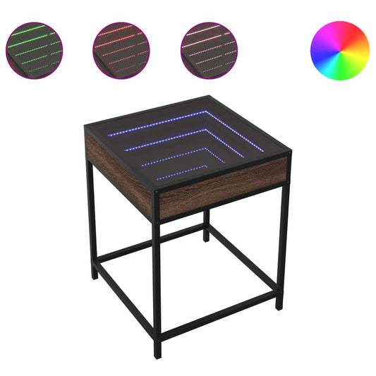 vidaXL Bedside Table with Infinity LED Brown Oak 40x40x51 cm