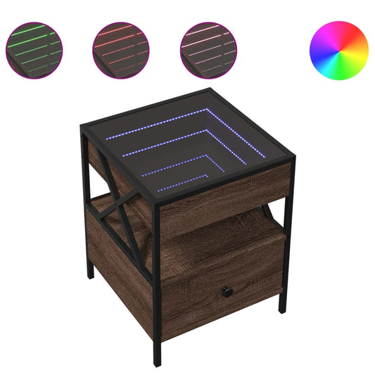 vidaXL Bedside Table with Infinity LED Brown Oak 40x40x51 cm