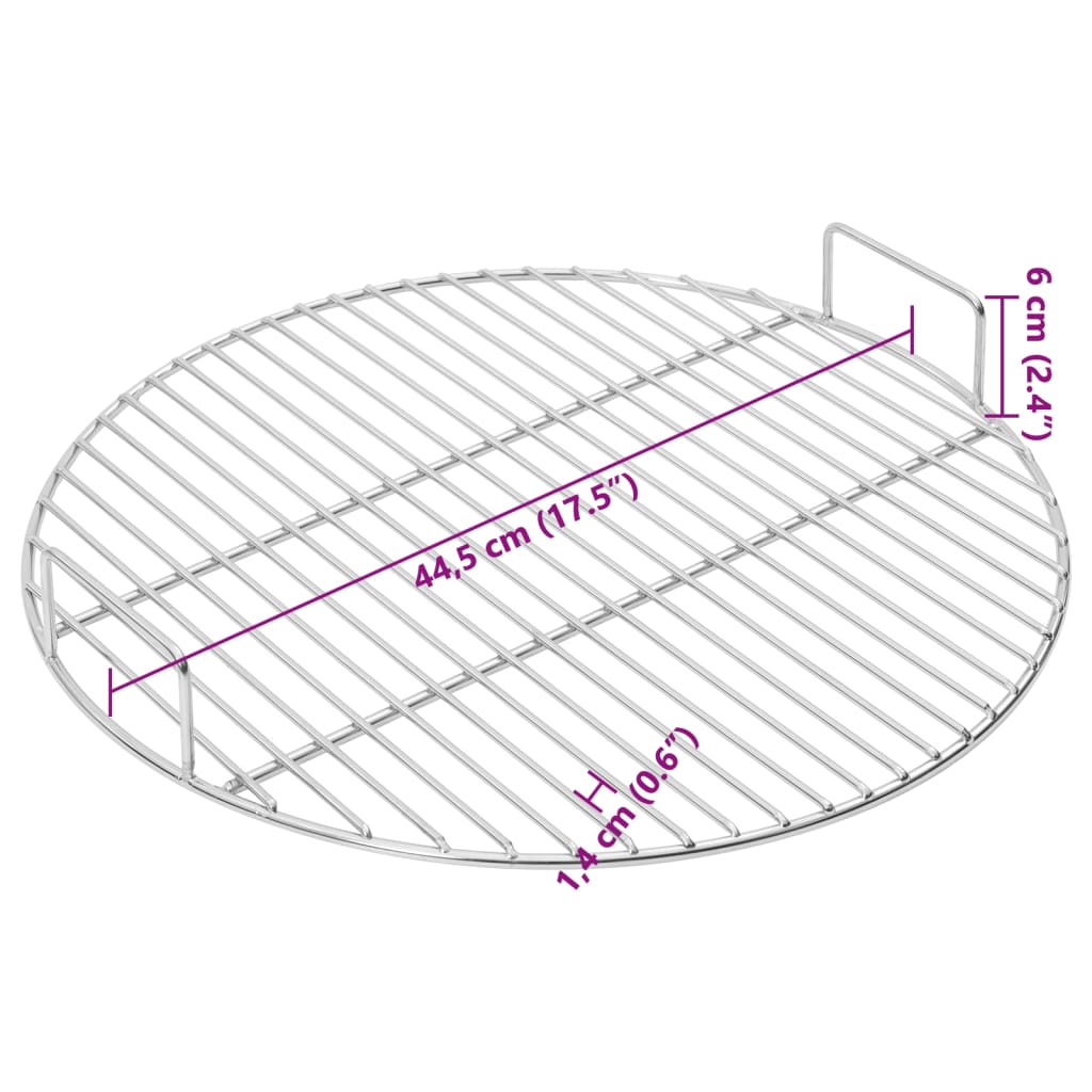vidaXL BBQ Grill Grate with Handles Round Ø44,5 cm 304 Stainless Steel