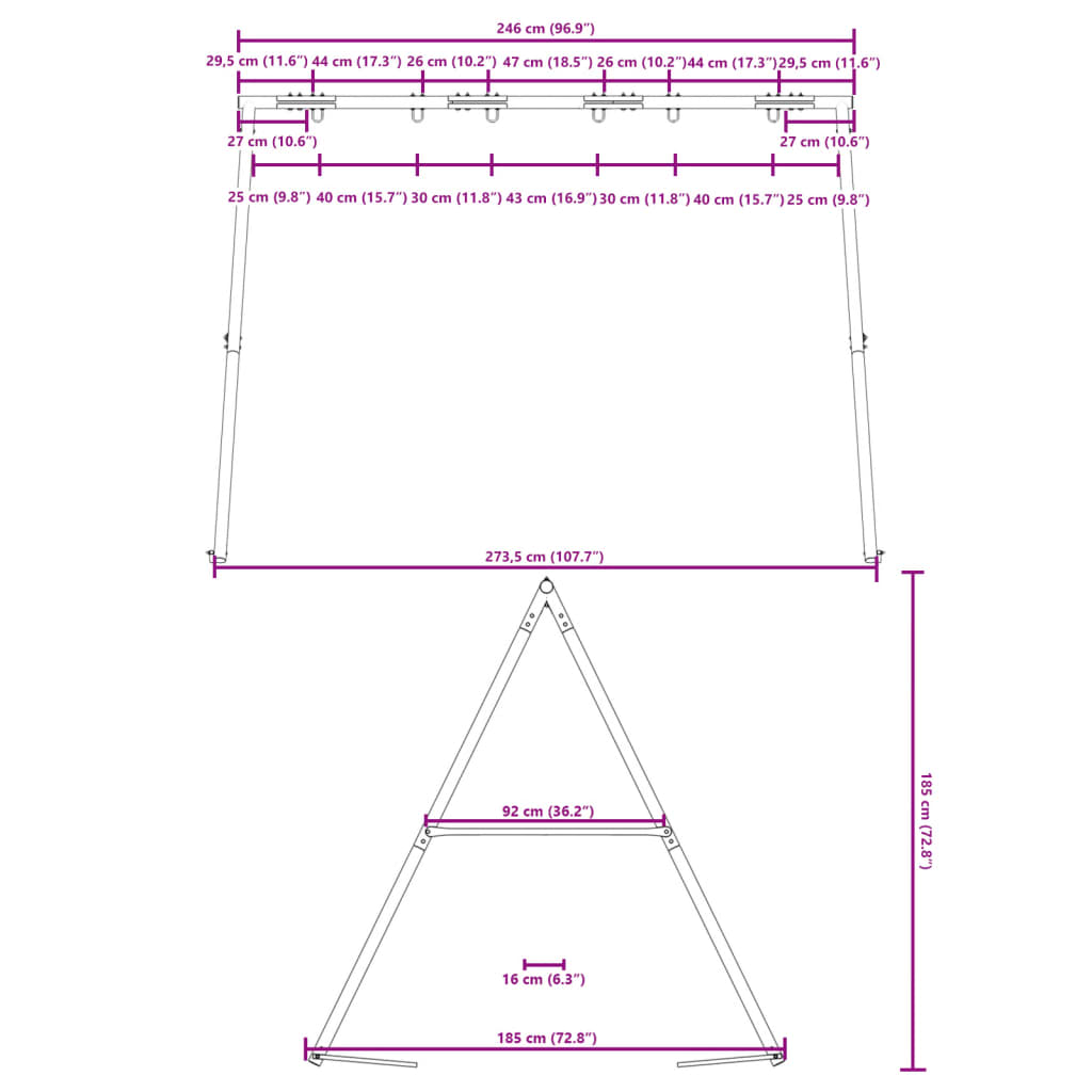 vidaXL Children Swing Frame for Outdoor W 273.5 x H 185 cm