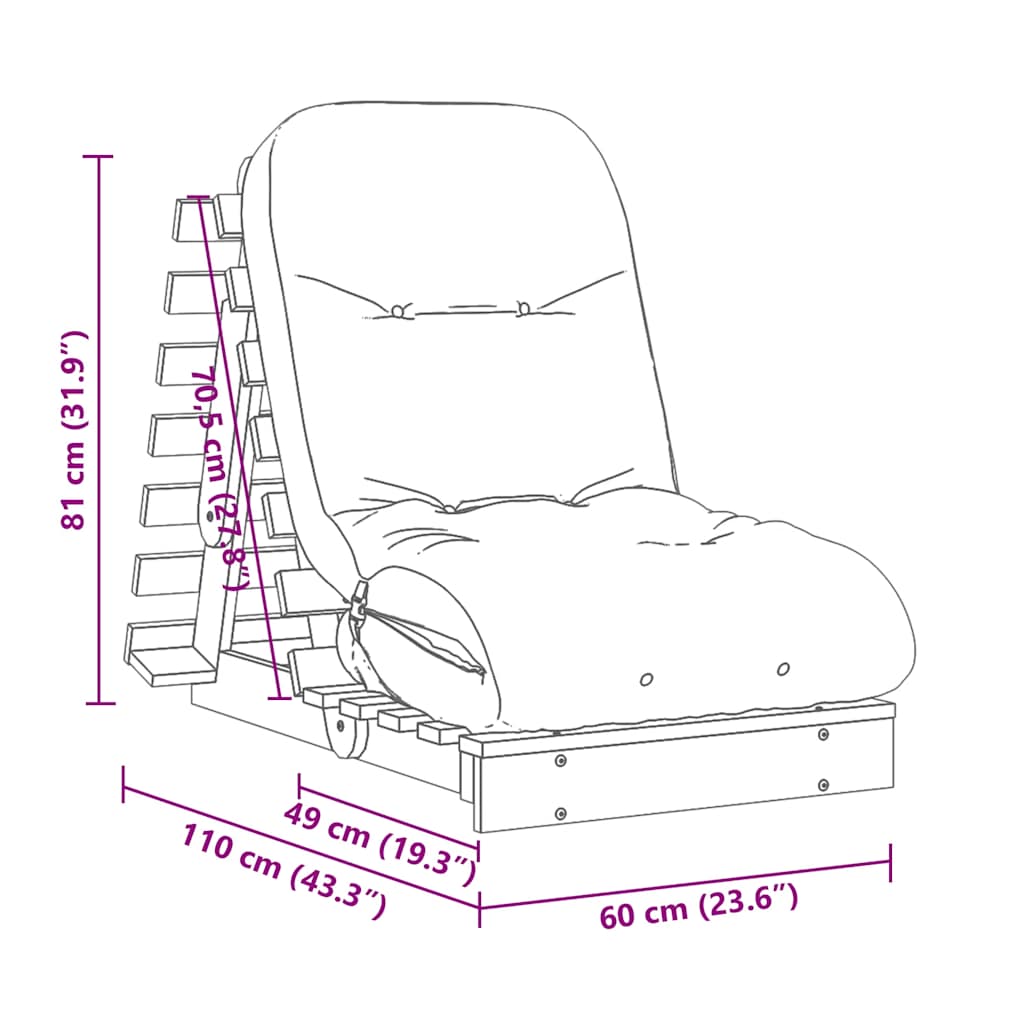 vidaXL Futon Sofa Bed with Mattress 60x206x11 cm Impregnated Wood Pine
