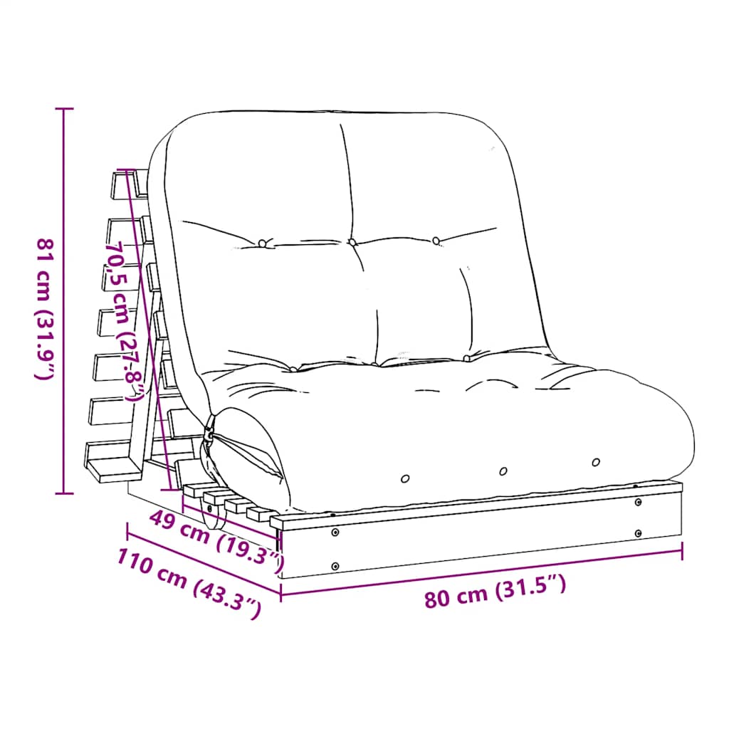 vidaXL Futon Sofa Bed with Mattress Wax Brown 80x206x11 cm