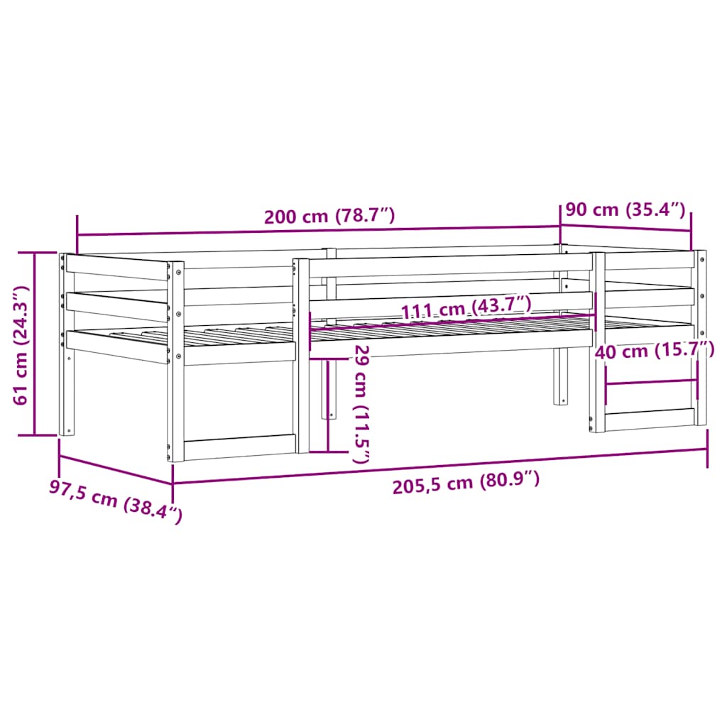 vidaXL Kids'Bed Frame without Mattress Wax Brown 90x200 cm