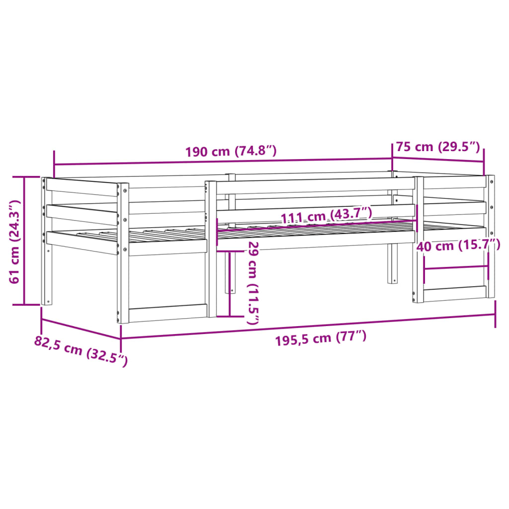 vidaXL Kids' Bed Frame without Mattress 75x190 cm Small Single Solid Wood Pine