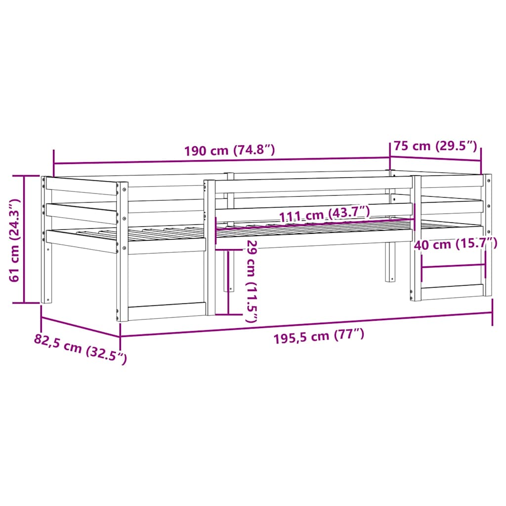 vidaXL Kids' Bed Frame without Mattress White 75x190 cm Small Single Solid Wood Pine