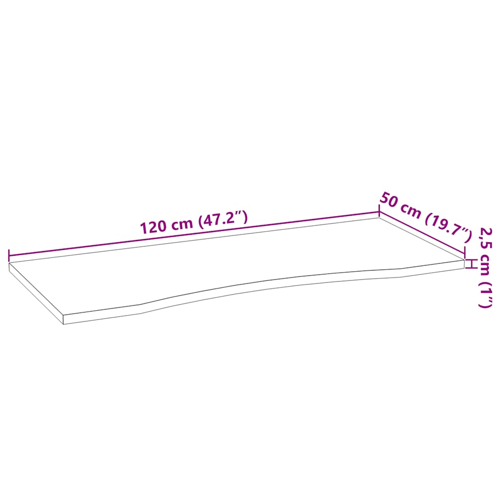 vidaXL Desk Top Untreated 120x50x2,5 cm Solid Wood Oak Rectangular