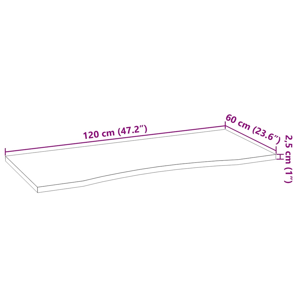 vidaXL Desk Top Untreated 120x60x2,5 cm Solid Wood Oak Rectangular