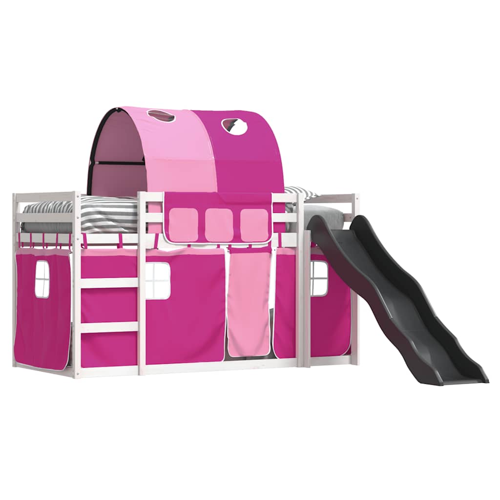 vidaXL Bunk Bed without Mattress with Slide and Curtains Pink 90x200cm