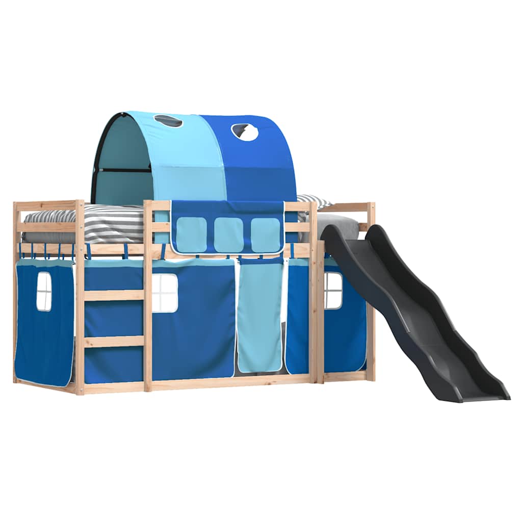 vidaXL Bunk Bed without Mattress with Slide and Curtains Blue 80x200cm