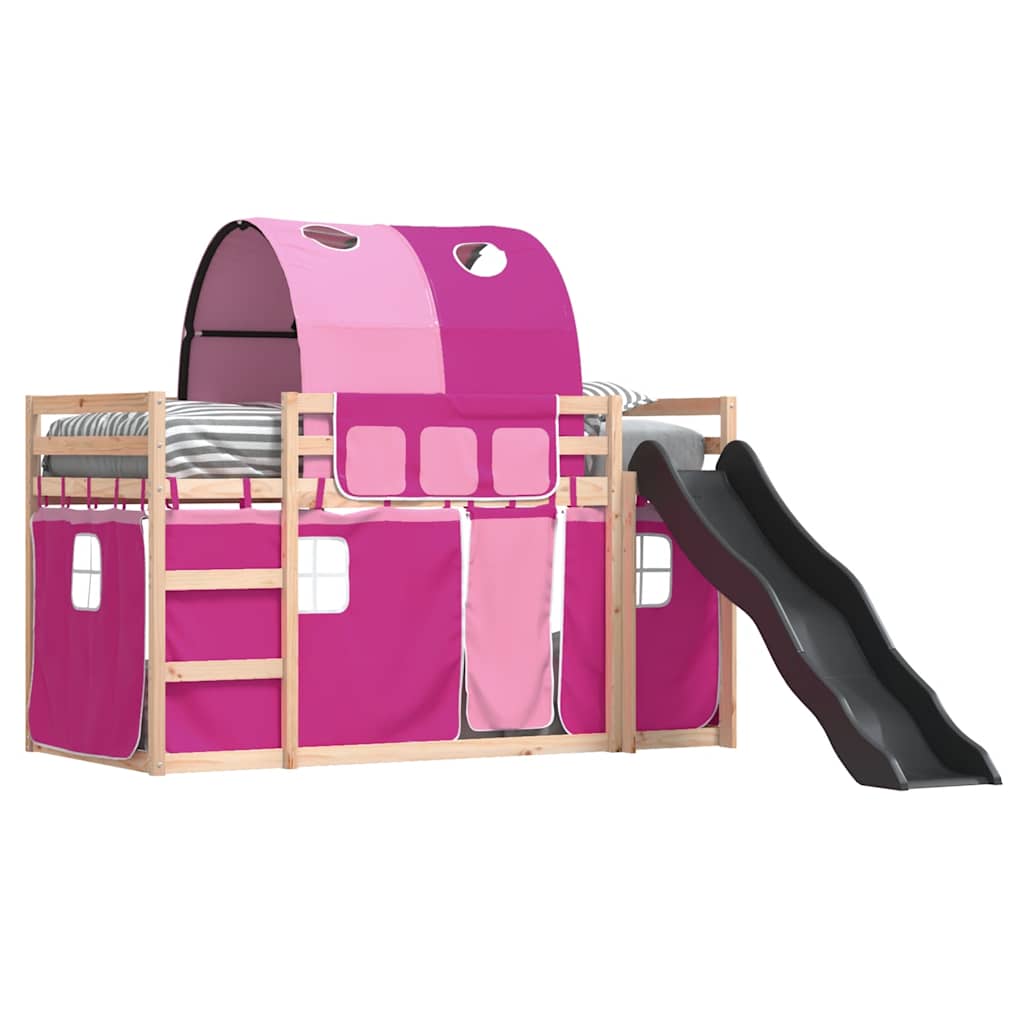 vidaXL Bunk Bed without Mattress with Slide and Curtains Pink 80x200cm