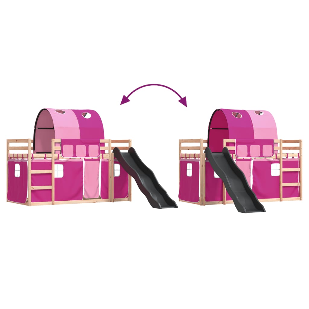 vidaXL Bunk Bed without Mattress with Slide and Curtains Pink 80x200 cm